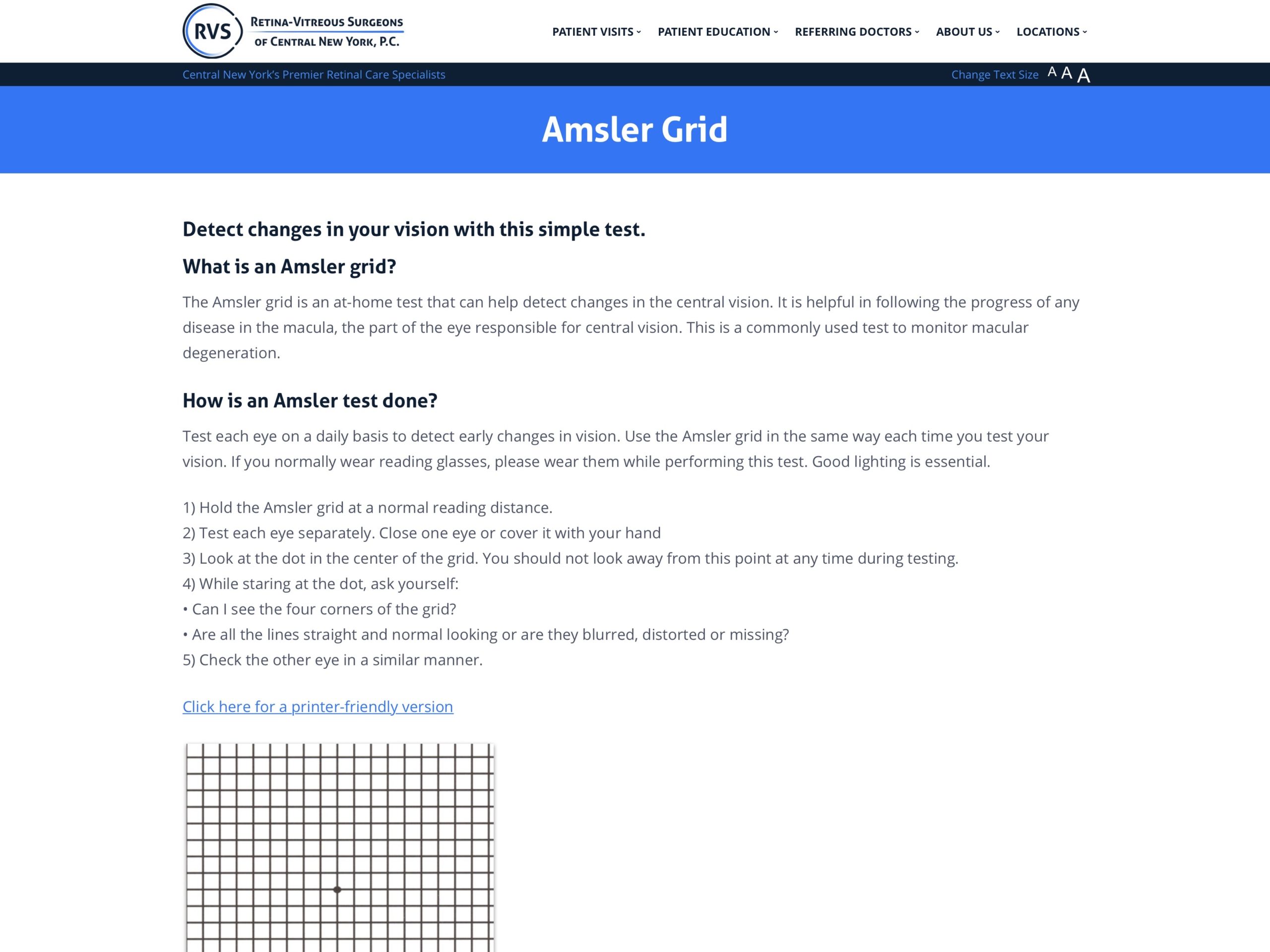 Amsler grid eye test for detecting macular problems